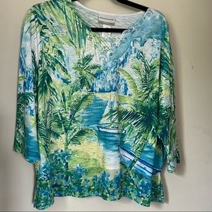 Alfred Dunner PXL woman’s top 3/4 sleeves with tropical scene
